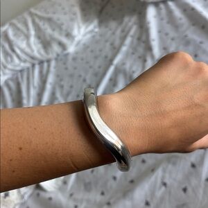 Silver Tone Wavy Hinge Bangle